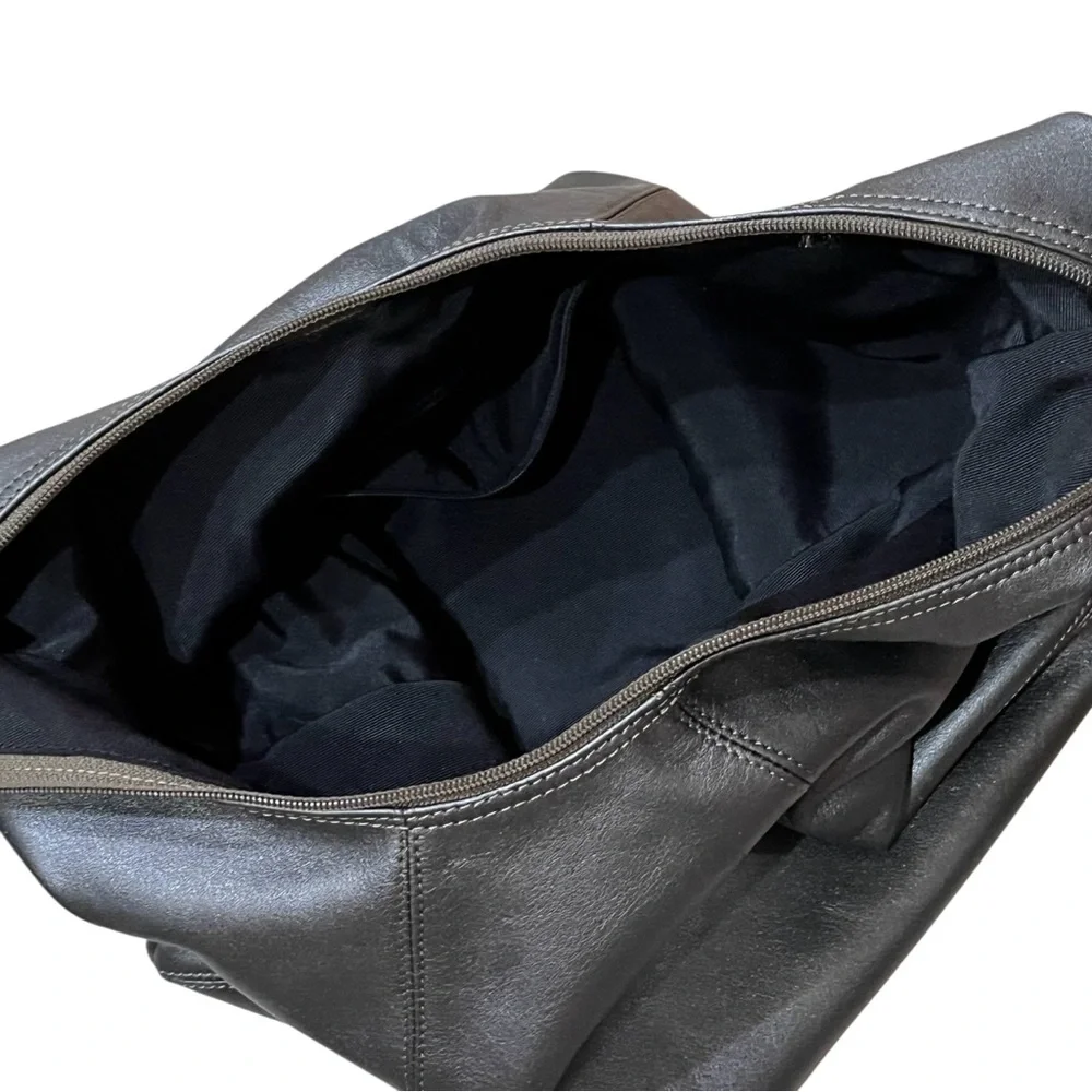 Sharif Leather Hobo Crossbody Bag Pewter Gray Metallic Slouch Shoulder Purse
